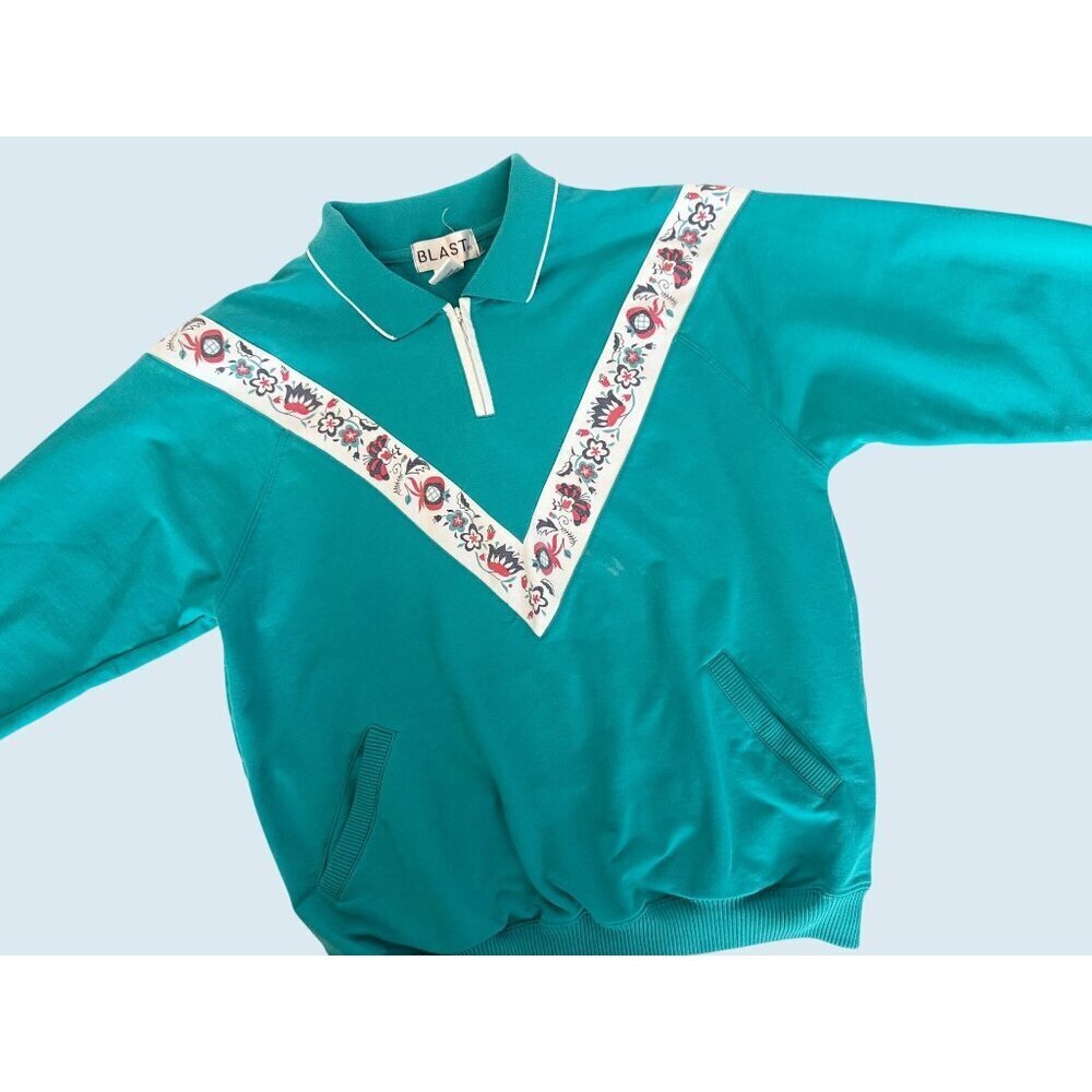 Vintage BLAST Brand Nordic Inspired Zip Collar Neck Pullover 80s / 90s Sz S